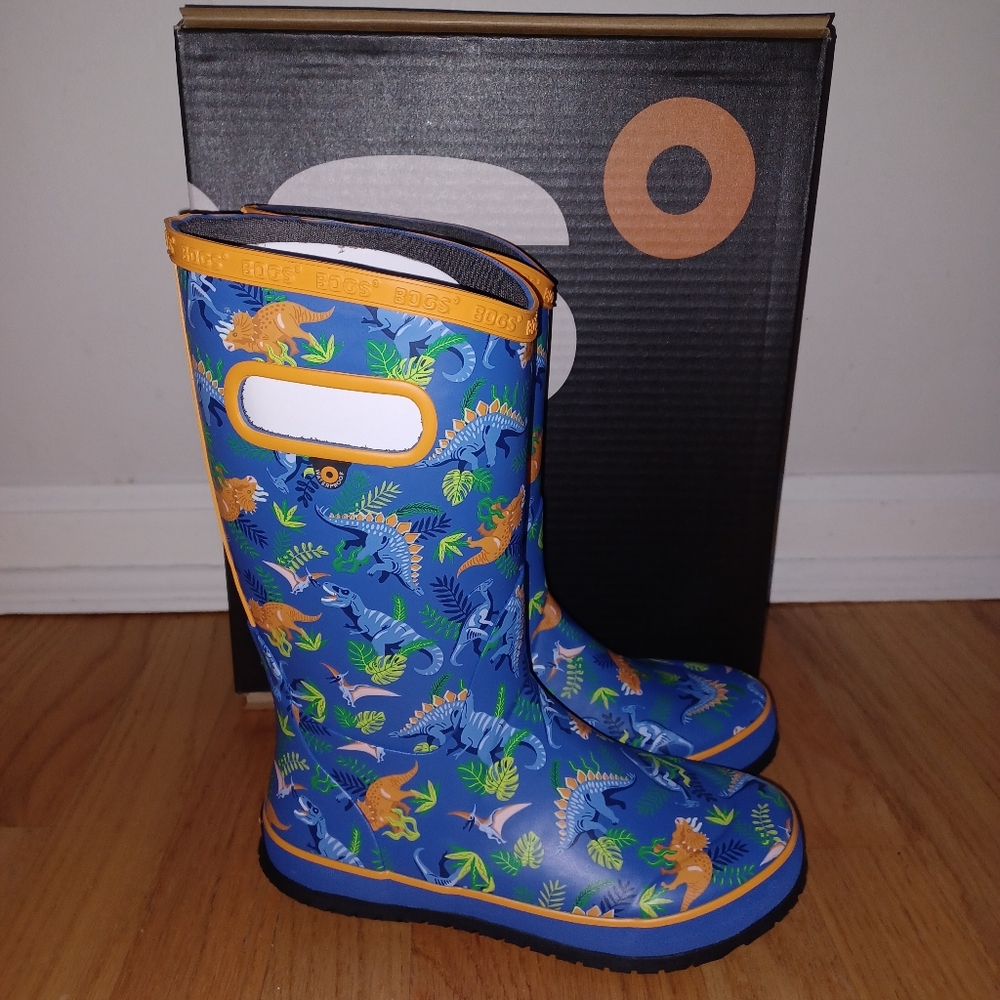BOGS Blue Dinosaur Jungle Waterproof Rain Boots Kids Shoes